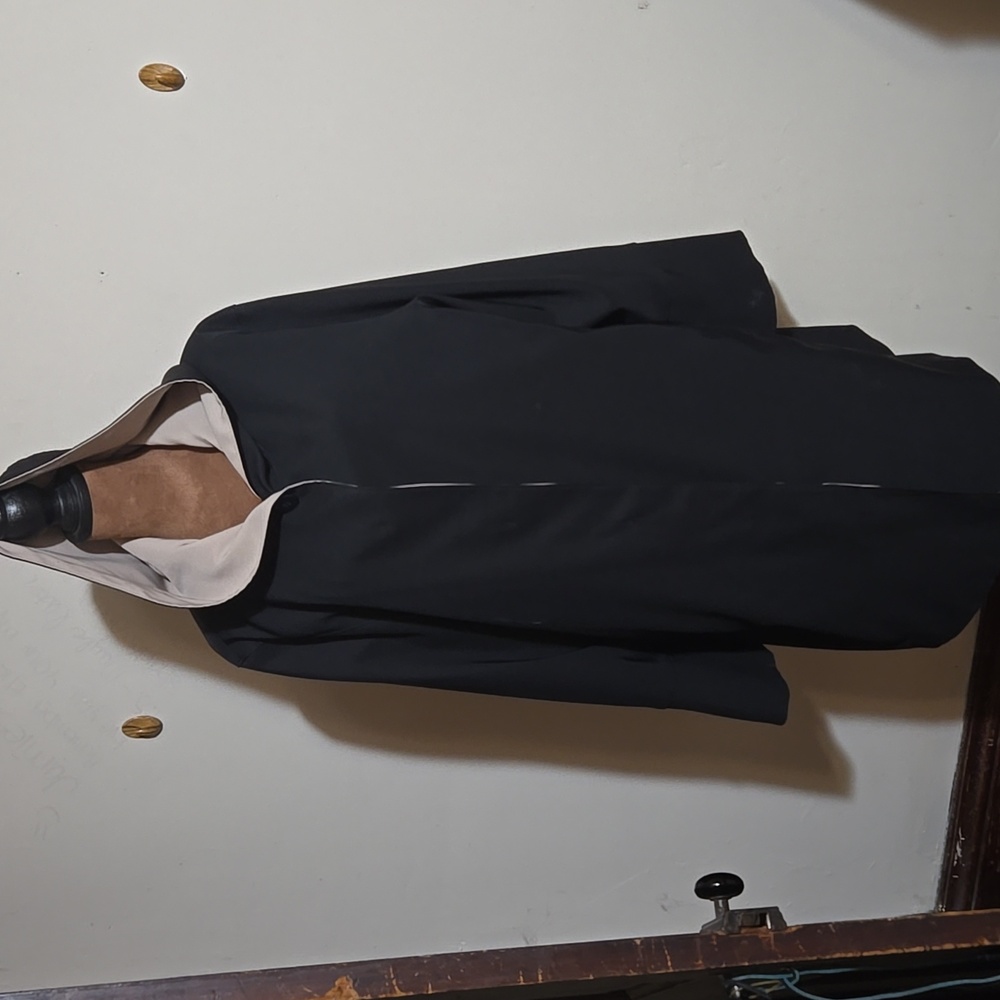 C20 Jones New York Black Womens Overcoat Sz XL Hooded Mid Length Pockets Button